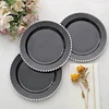 10 Pack | 8" Black / Silver Beaded Rim Plastic Dessert Appetizer Plates, Disposable Round Salad Party Plates