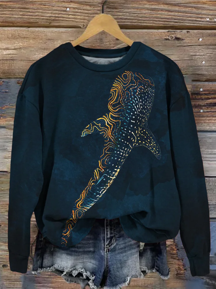 The Whale Art Painting Print Vintage Comfy Sweatshirt