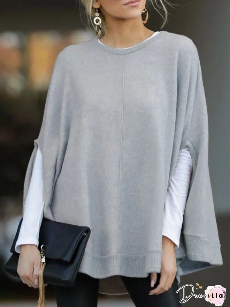 Cape Loose Crew Neck Tops
