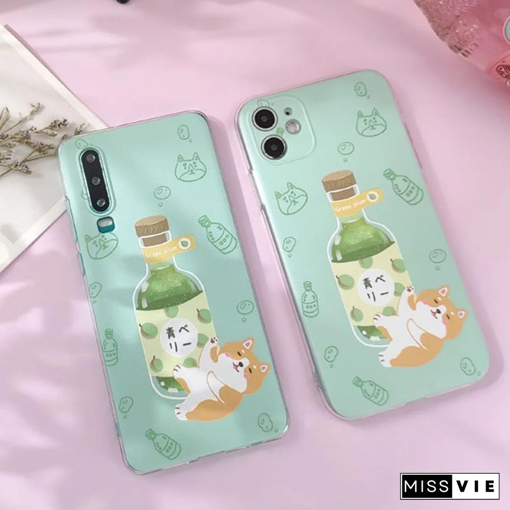 Cartoon Wine Dog Print Silicone Phone Case