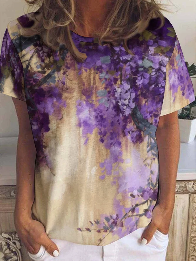 Purple Floral Printed Women's T-shirt