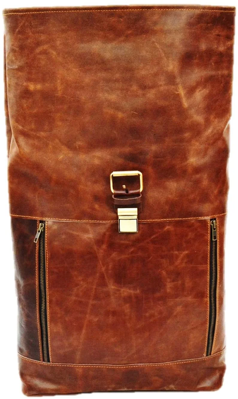 Leather Vintage Roll on Laptop Backpack For Men