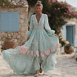 Women's Vintage Bohemian Floral Embroidered Casual Long Sleeve Dress - Image 2