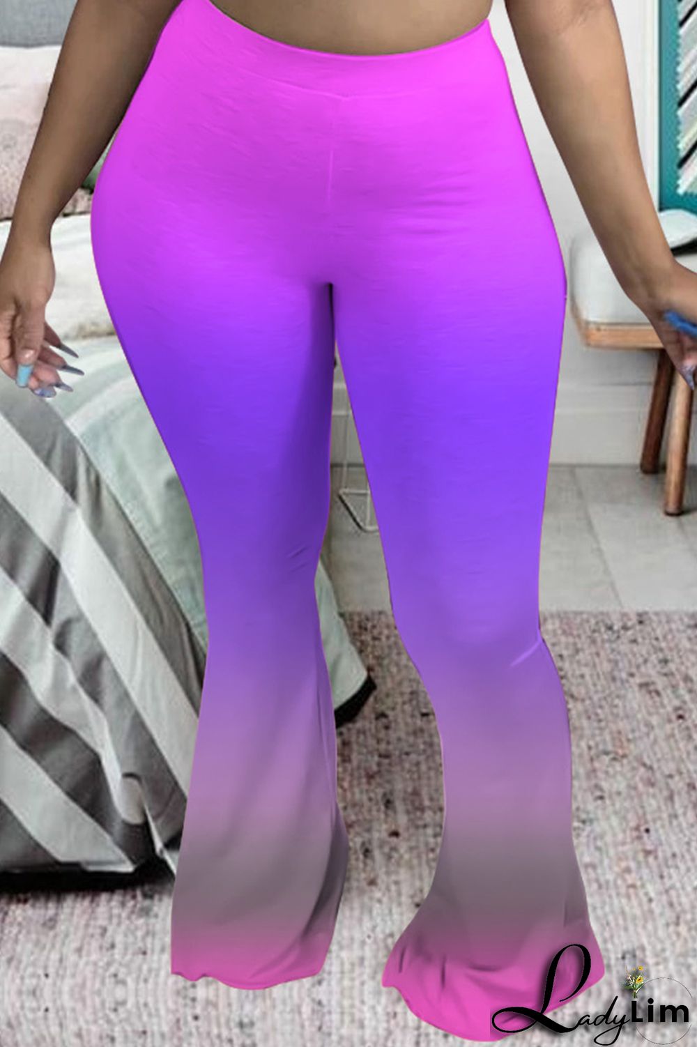 Red Fashion Casual Gradual Change Print Basic Regular High Waist Trousers