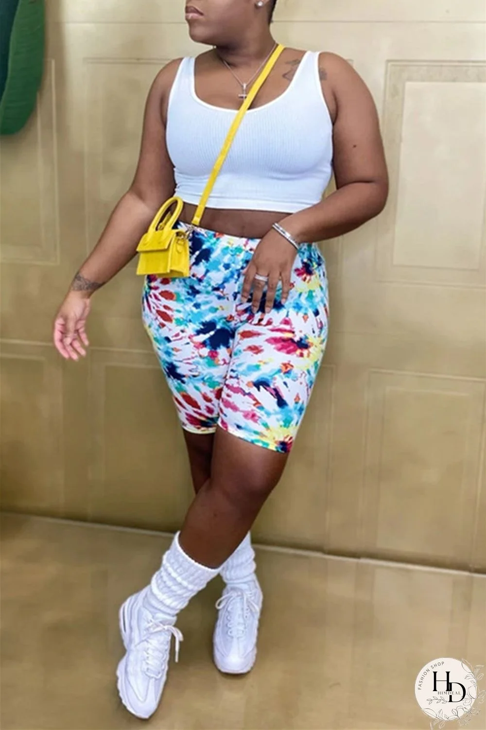 Black Purple Fashion Casual Print Basic Asymmetrical Regular High Waist Shorts