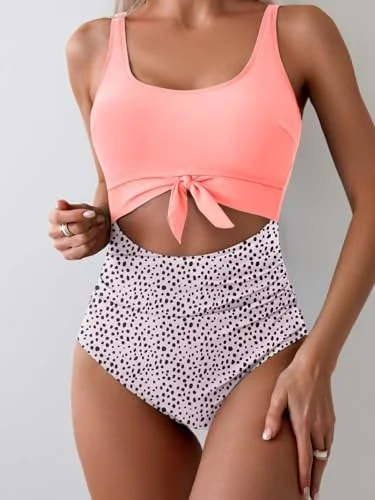 Women's One Piece Tummy Control Cut Out Tie Knot Swimsuit