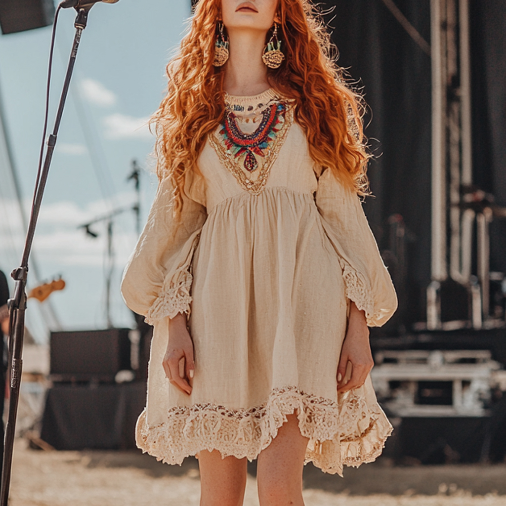 Coachella Music Festival Rock Party Carnival Vintage Wilderness Ethnic Bohemian Linen Dress