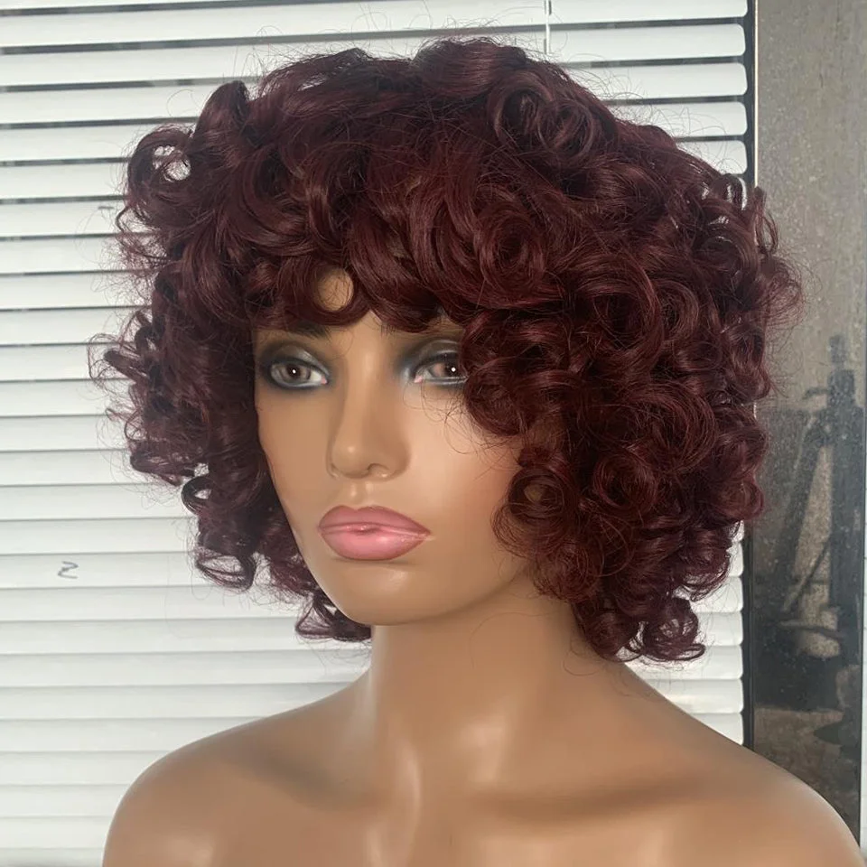 Romantic Curl Black Wig for Women with Bangs Machine Made Wig