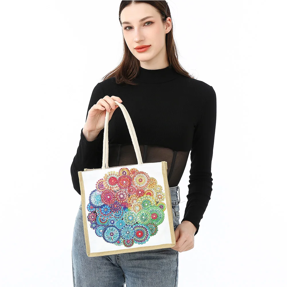Mandala Diamond Painting Handbag DIY Linen Shopping Tote Bag