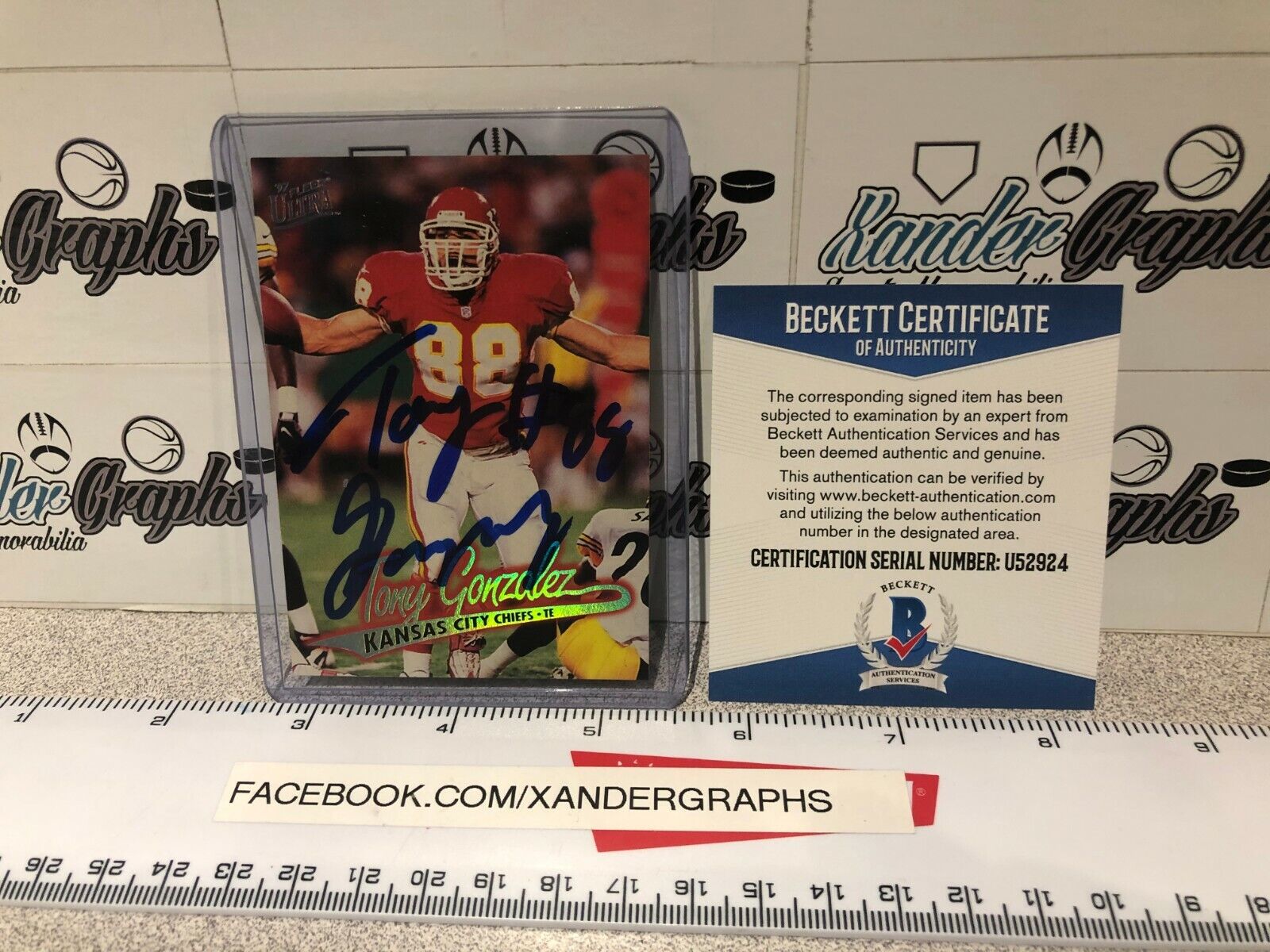 TONY GONZALEZ SIGNED AUTOGRAPHED 97 1997 FLEER ULTRA FOOTBALL CARD BAS COA