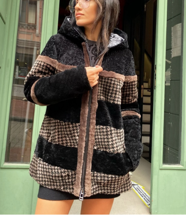 Lambskin soft women's jacket with a crowbar pattern. full astrakhan short handmade women's jacket 130
