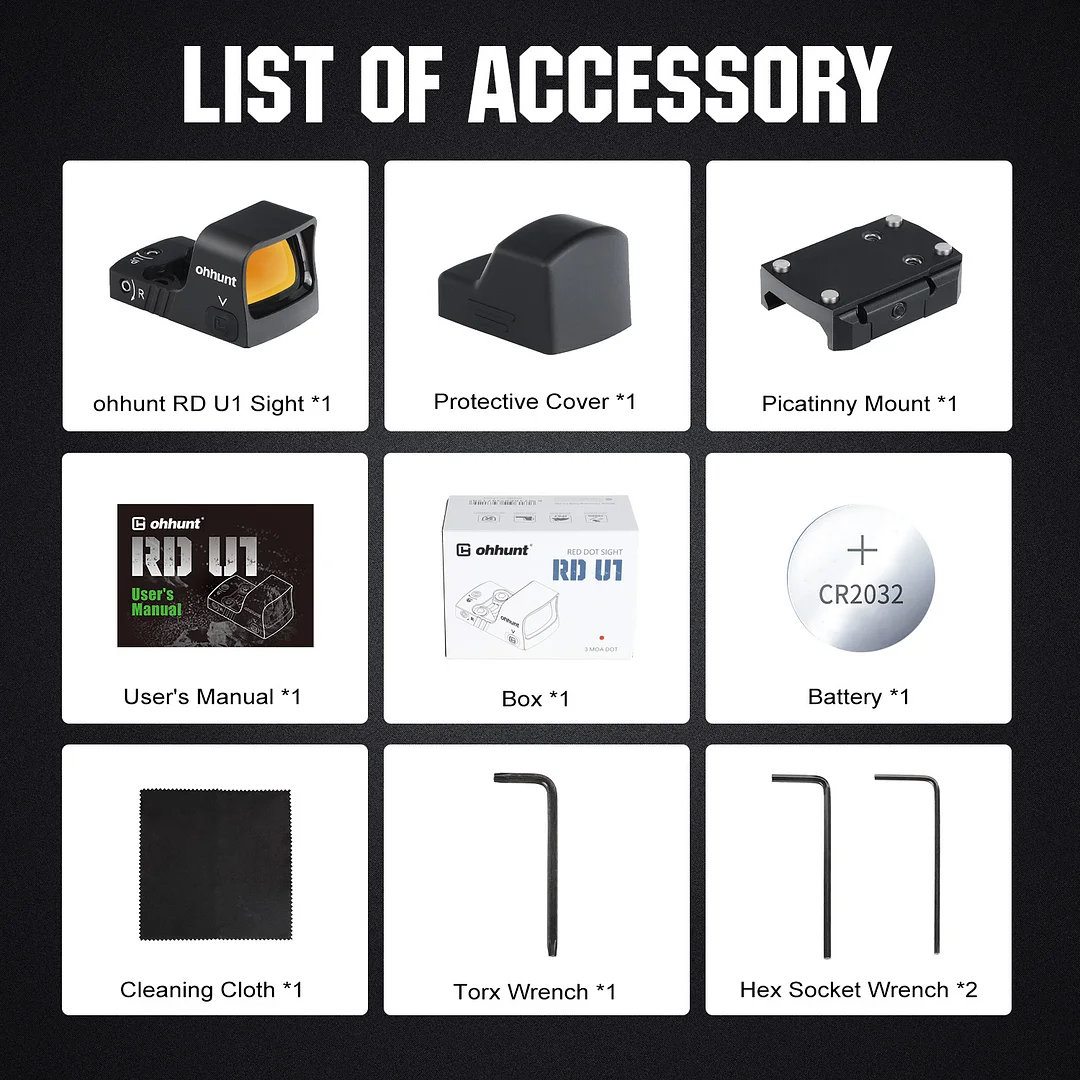 ohhunt® 1X21X15mm Red Dot Sight 3 MOA Reflex Sight Pistol Red Dot Scope with 21mm Picatinny Rail Mounts 10 Brightness Settings Shake Awake IPX67 Waterproof