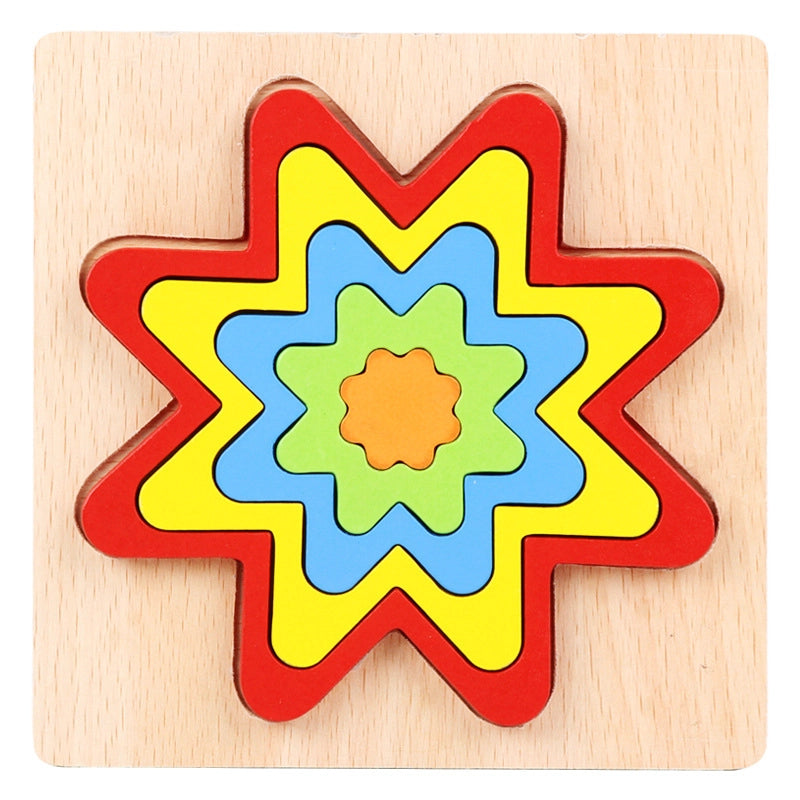 Kindergarten Children’s Enlightenment Early Education Cognition Cartoon Animal Cognition Hand-held Board Wooden Three-dimensional Puzzle Wooden Toys