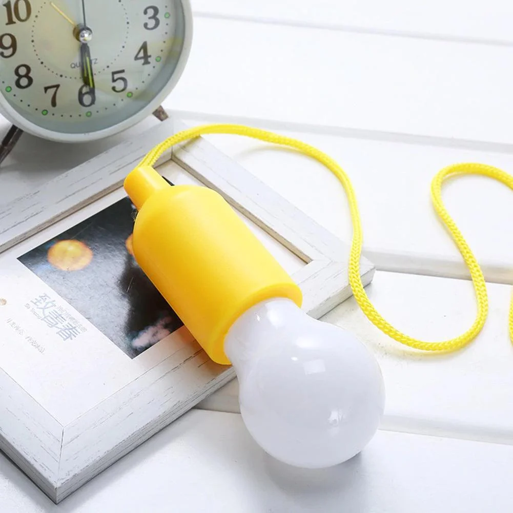 LED Hanging Light Bulb Battery Powered Colorful Pull Cord Bulbs (Yellow)