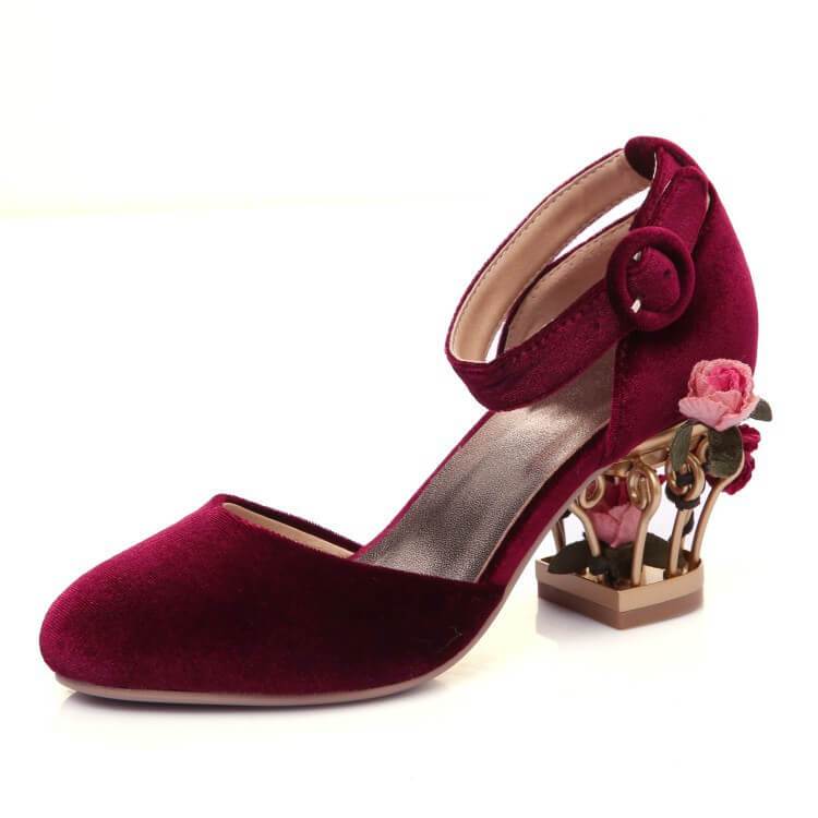 VCSHOES Seude Buckle Special Shaped Heel Sandals