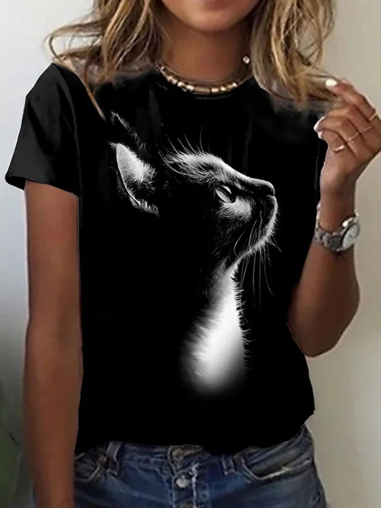 Lovely Cat Print Casual Tee