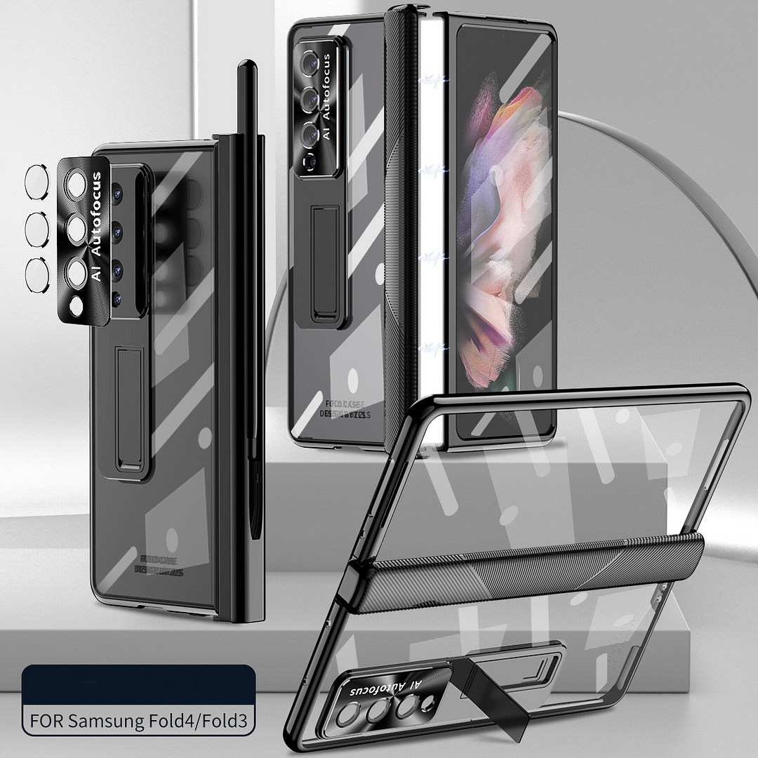 Samsung ZFOLD3/4 Plating Magnetic Suction Pen Holder Double Hinge Folding Phone Case