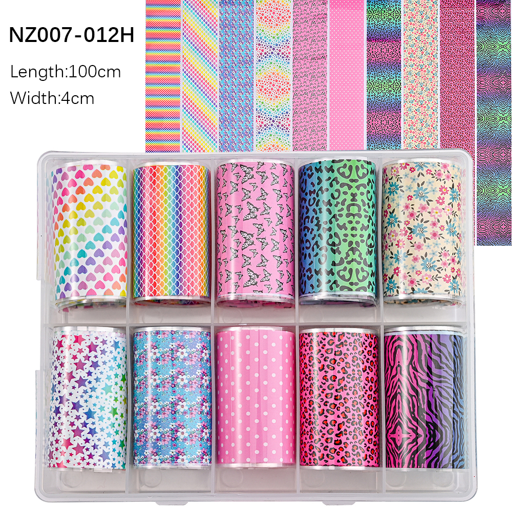Kissbake 10pcs 4x100cm Nail Transfer Foil Paper Sticker Set Luxury Foil Nails Logo Transfer Nail Stickers Designer Fashion Nail Art Decal