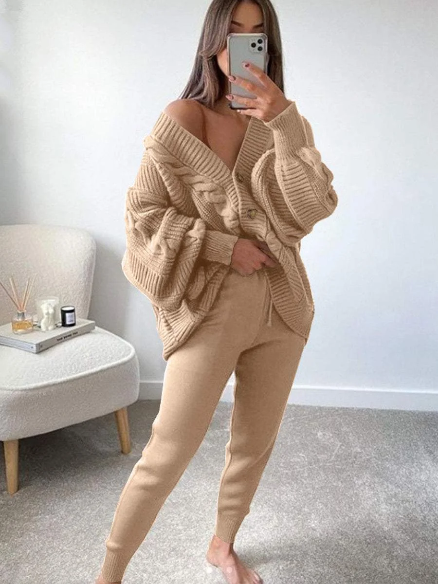 Fashion V-neck Solid Color Suit Sweater