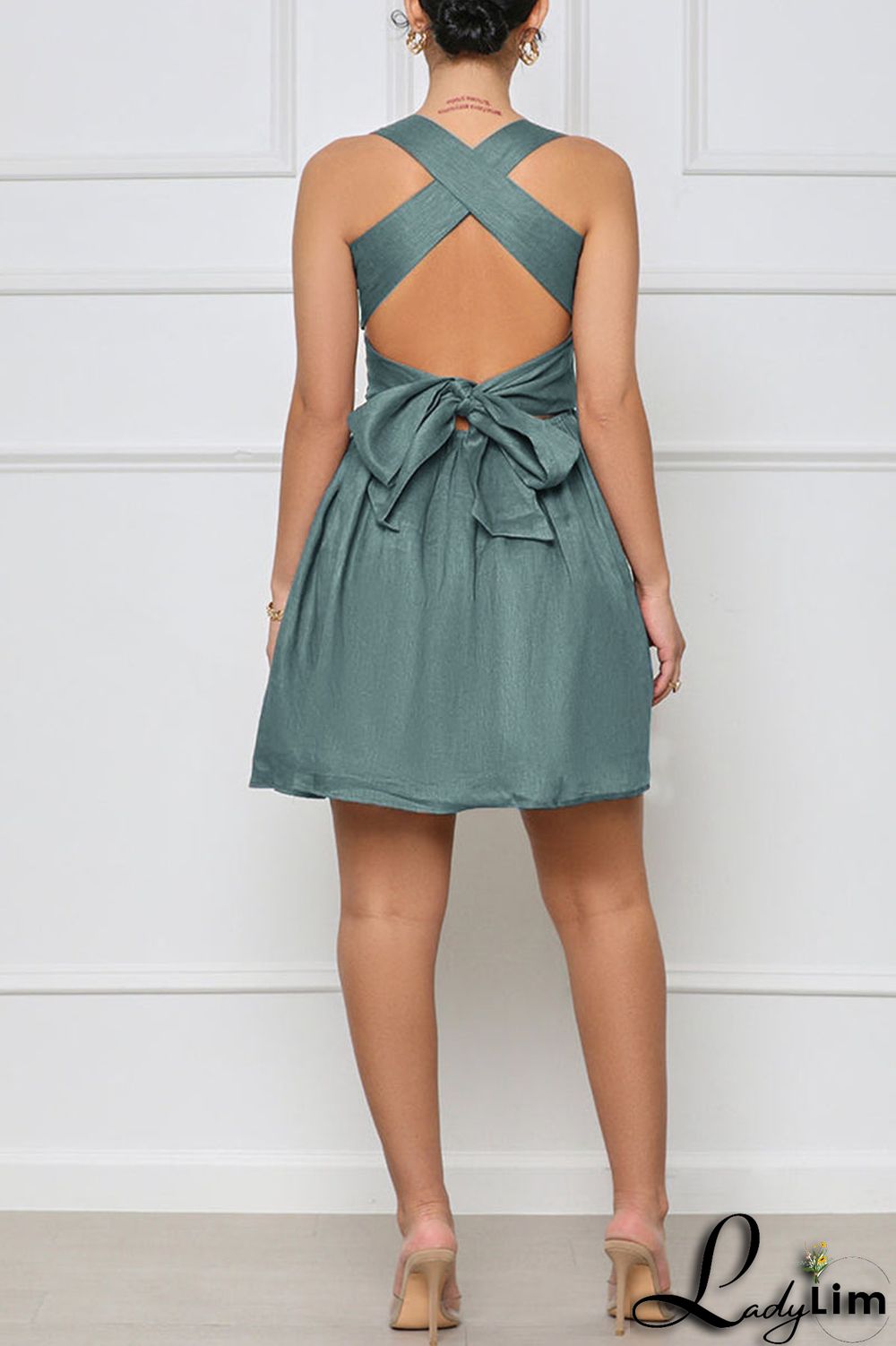 Brown Sexy Solid Bandage Patchwork Fold Spaghetti Strap A Line Dresses