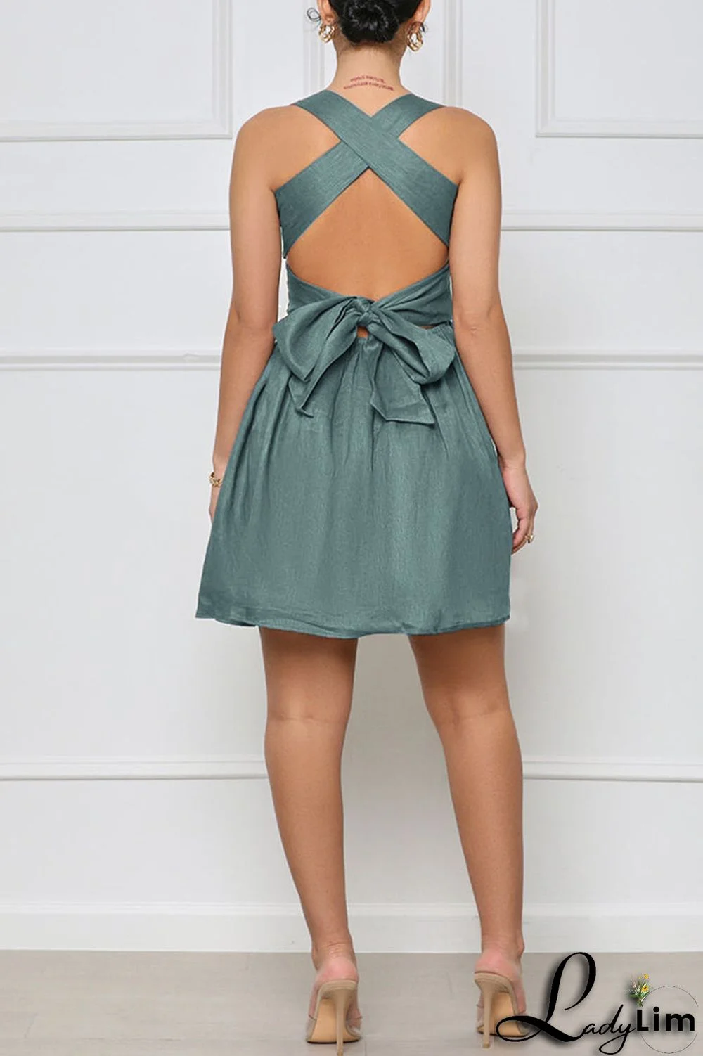 Brown Sexy Solid Bandage Patchwork Fold Spaghetti Strap A Line Dresses