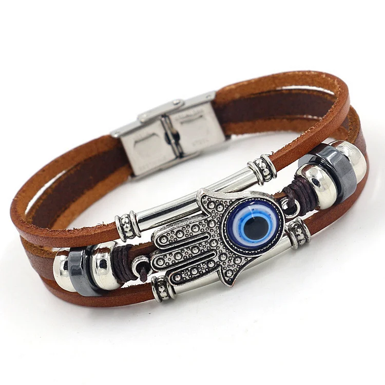 Fatima Palm Devil's Eye Beaded Multilayer Braided Bracelet