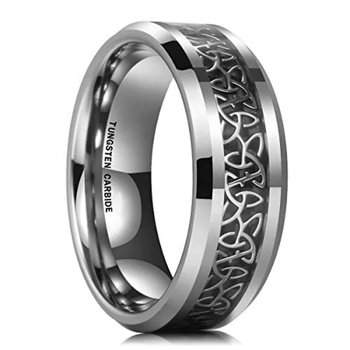 Silver Celtic Knot Tungsten Women's Or Men's Tungsten Carbide Wedding Band Rings,Tungsten Silver Celtic Knot Ring With Irish Triquetra Trinity Ring Design With Mens And Womens For 4MM 6MM 8MM 10MM