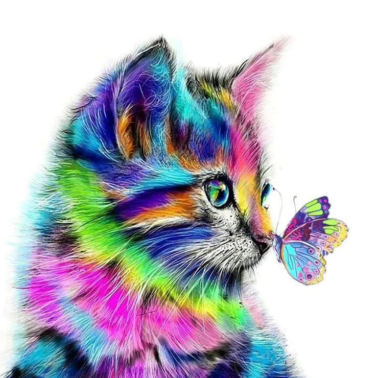 Diamond Painting - Full Round Drill - Cat Kiss Butterfly(30*30cm)