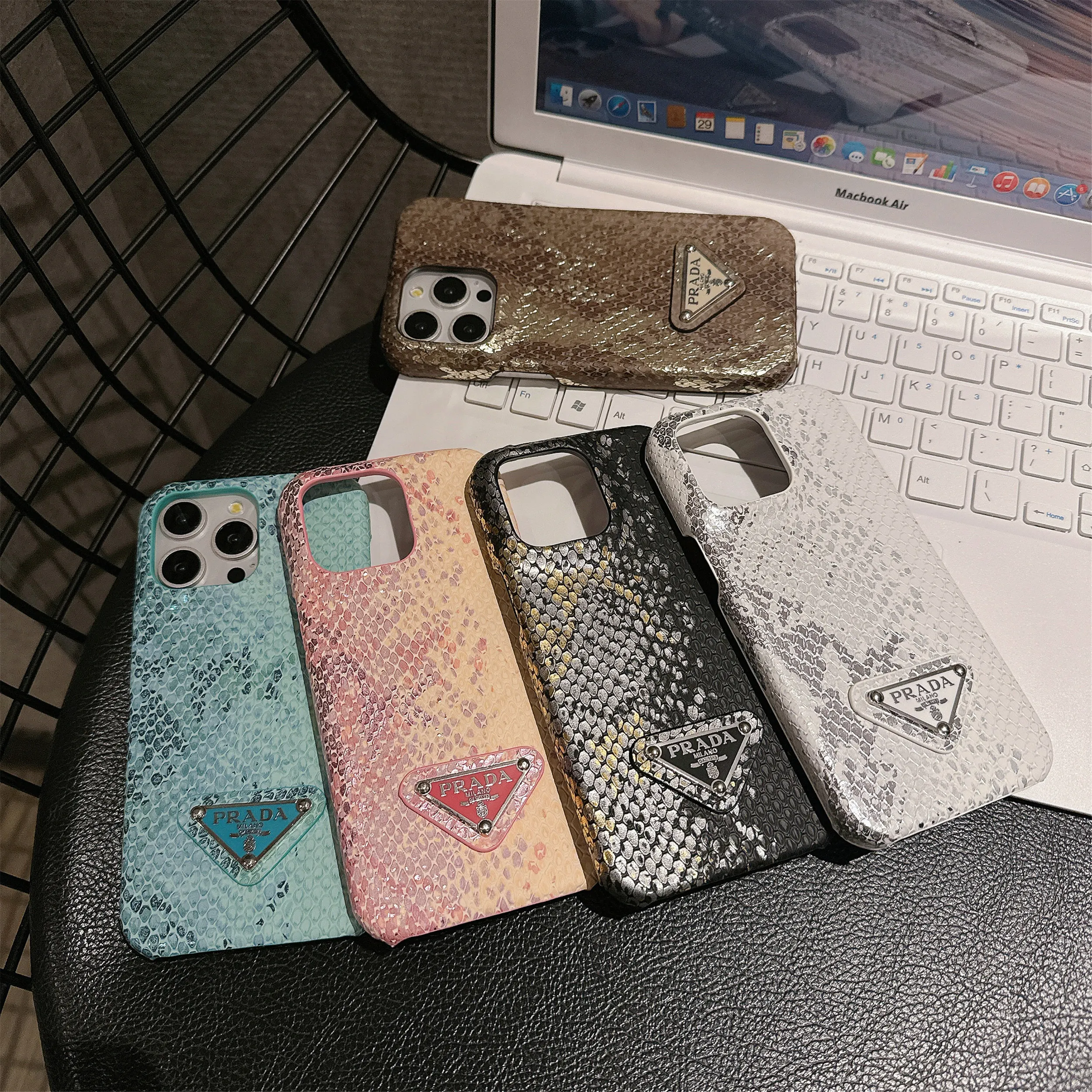 Prada Python Print PU leather logo Apple iPhone case