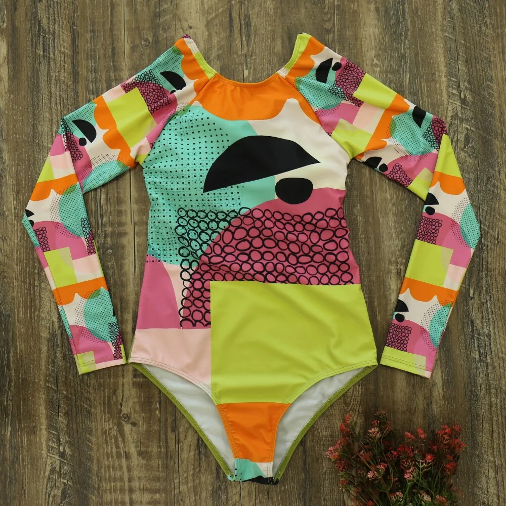 Swimwear Women Print Floral 2020 New One Piece Swimsuit Long Sleeve Bathing Suit Retro Ruffle Strappy Vintage Beachwear Surfing