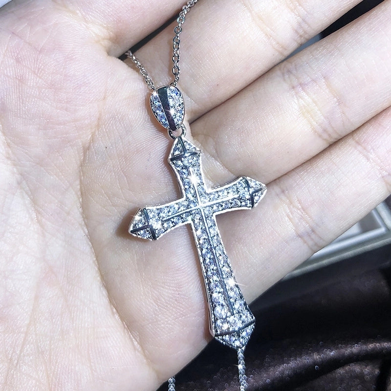 Copper Cable Chain Plating Cross Zircon Necklace