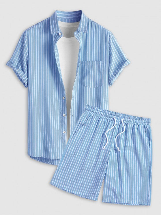 Casual Striped Shirt And Shorts Set
