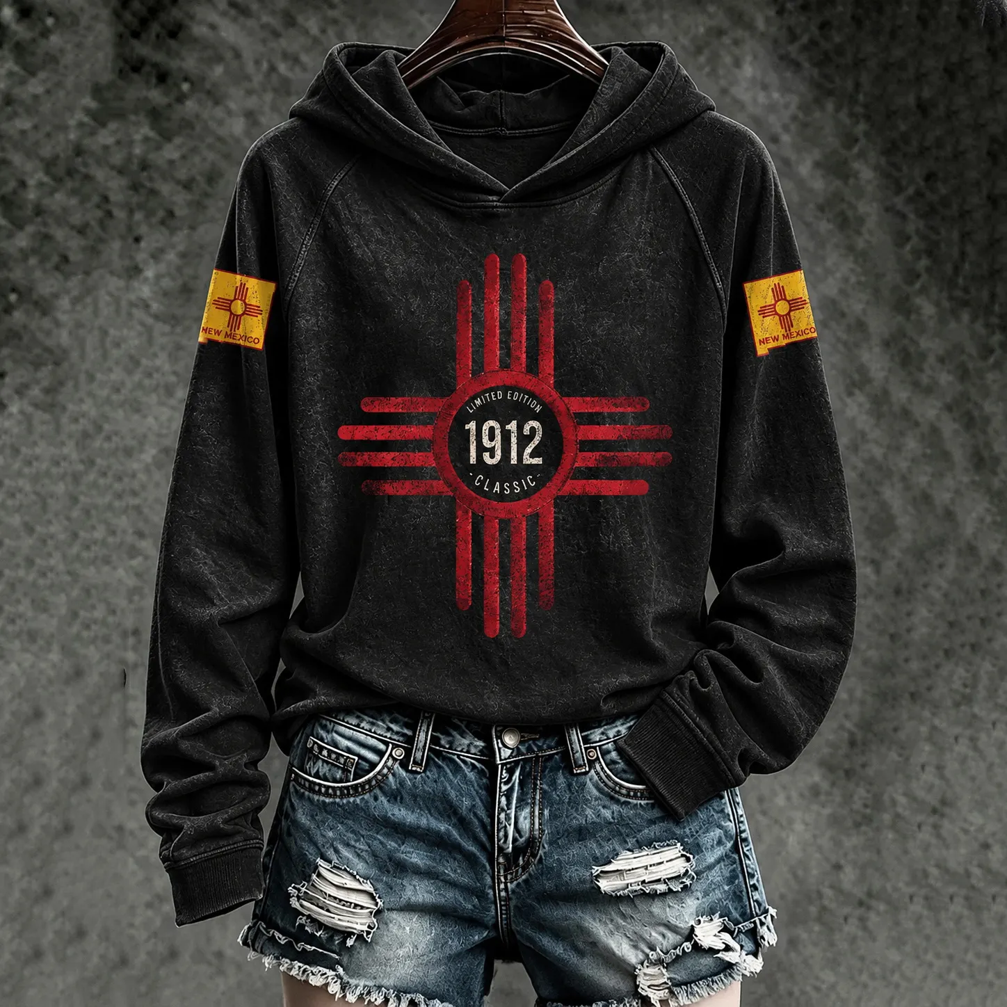 Comstylish Retro New Mexico Limited Edition 1912 Classic Zia Sun Print Hoodie