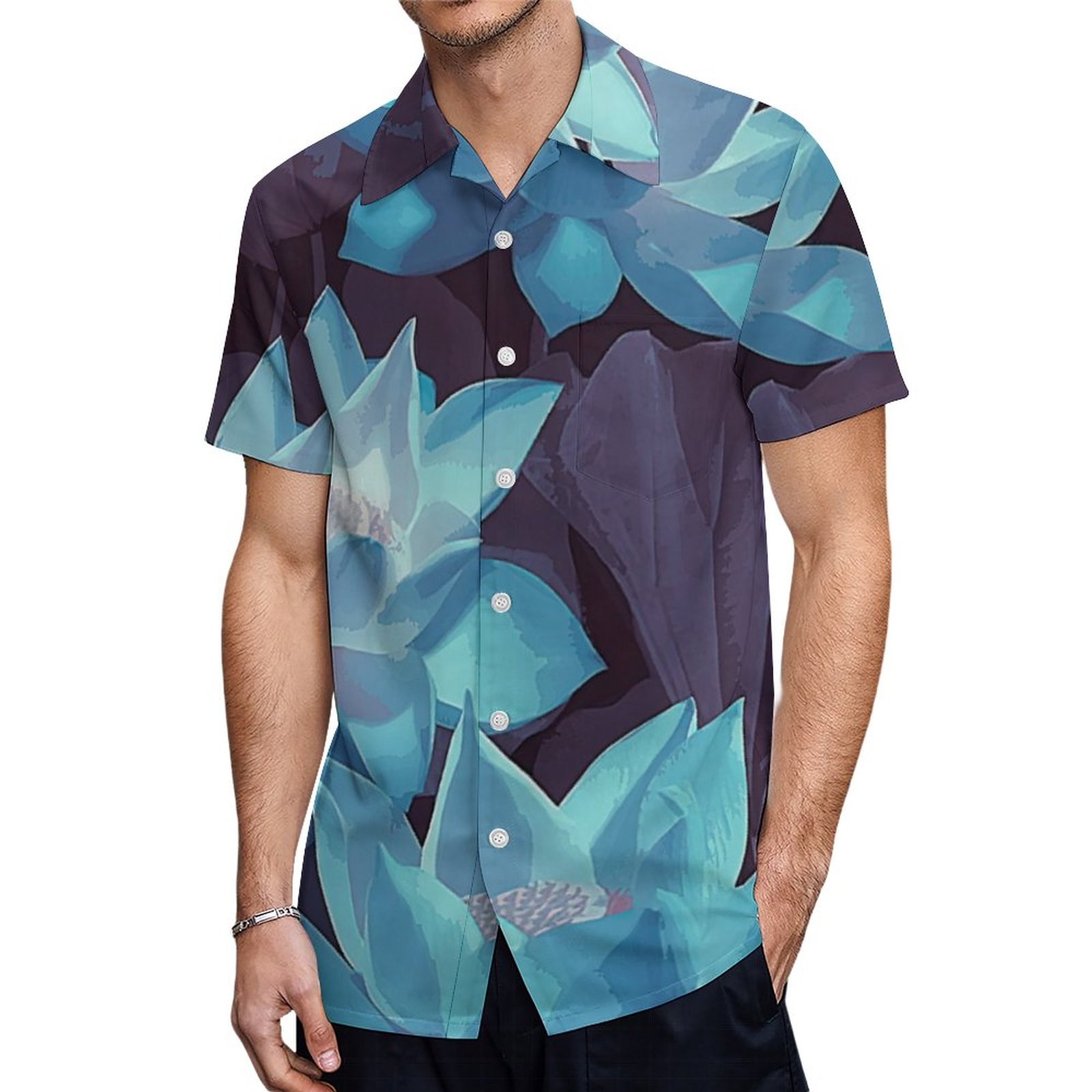 Elegant Blue Lotus Acrylic Artwork Hawaiian Shirt Mens Button Down Plus Size Tropical Hawaii Beach Shirts
