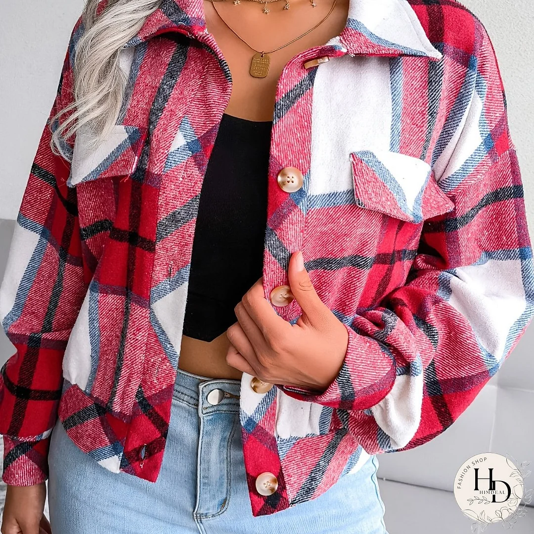 Plaid Retro Long Sleeve Shirt, Button Up Casual Top For Winter & Fall, Women's Clothing