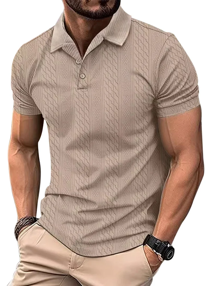 Men's Solid Color Daily Jacquard Short Sleeve Polo Shirt