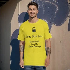 pornhint Pornhint Locked and Denied Limp Dick Beta O-Neck T-Shirt | 190GSM 100% Cotton in Yellow with Lock Design - Owned by "NAME" Totally Personalizable