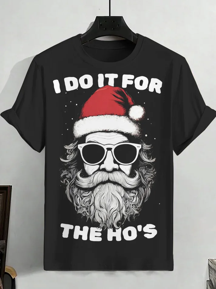 Men's Santa Claus I Do It For The Ho's Print Casual T-Shirt