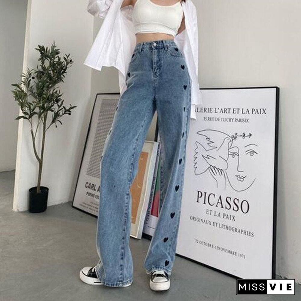Womans High Waisted Jeans, Wide Leg Denim Clothing, Blue Streetwear, Vintage Quality