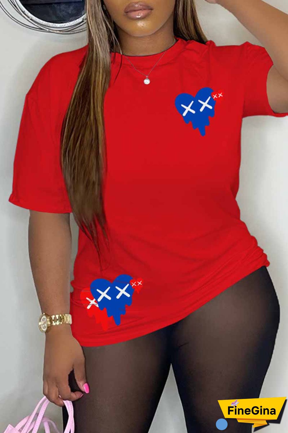 Black Casual Print Patchwork O Neck T-Shirts