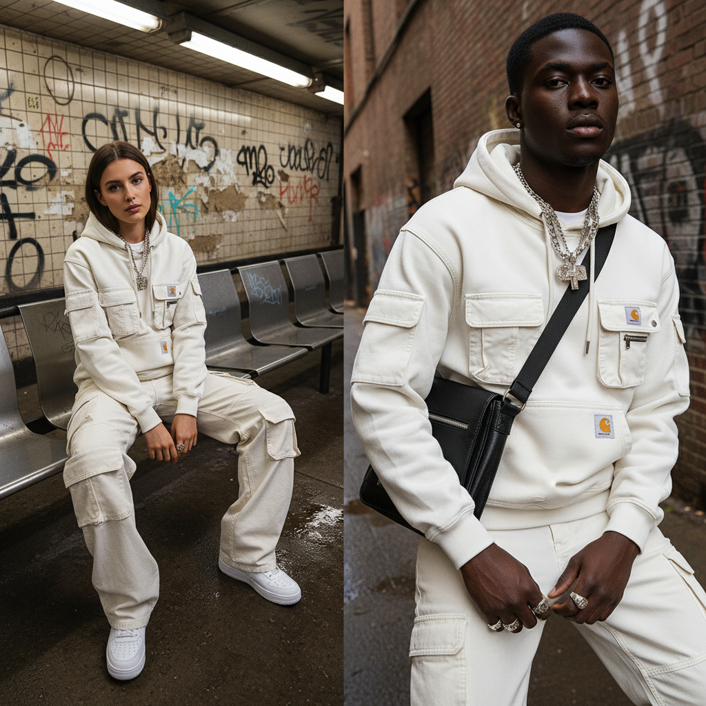 Street Style Multi-functional Multi-pocket Retro Washed Hooded Sweatshirt