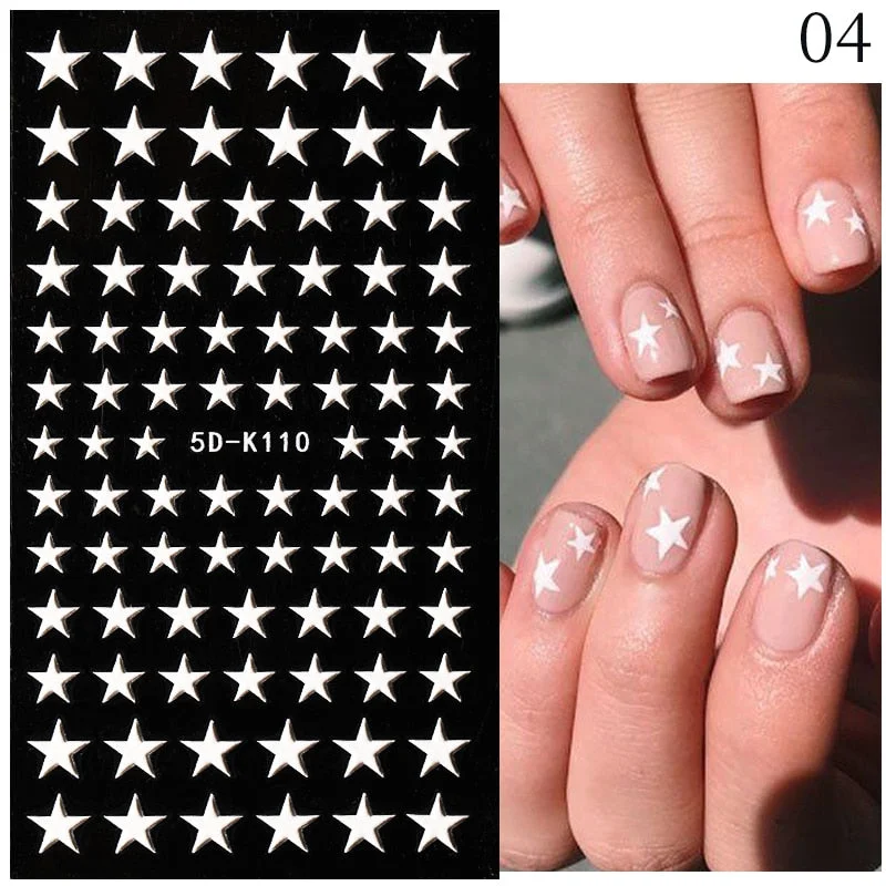 1PC French 5D Nail Sticker Embossed Flower Bubble Pattern Self-Adhesive Slider Wedding Design Nails Decals Nail Art Decoration-Nail Inspo