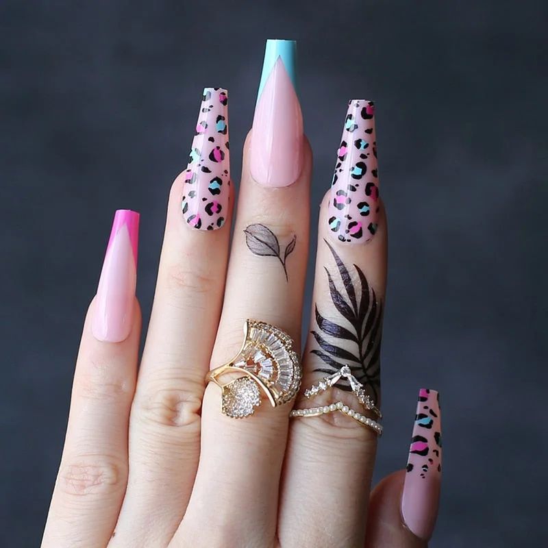 Gel Exquisite French Coffin Baby nude Acrylic nails salon 24pcs Baby pink Fake nails ballet UV glossy reuseull wholesale droship-Nail Inspo