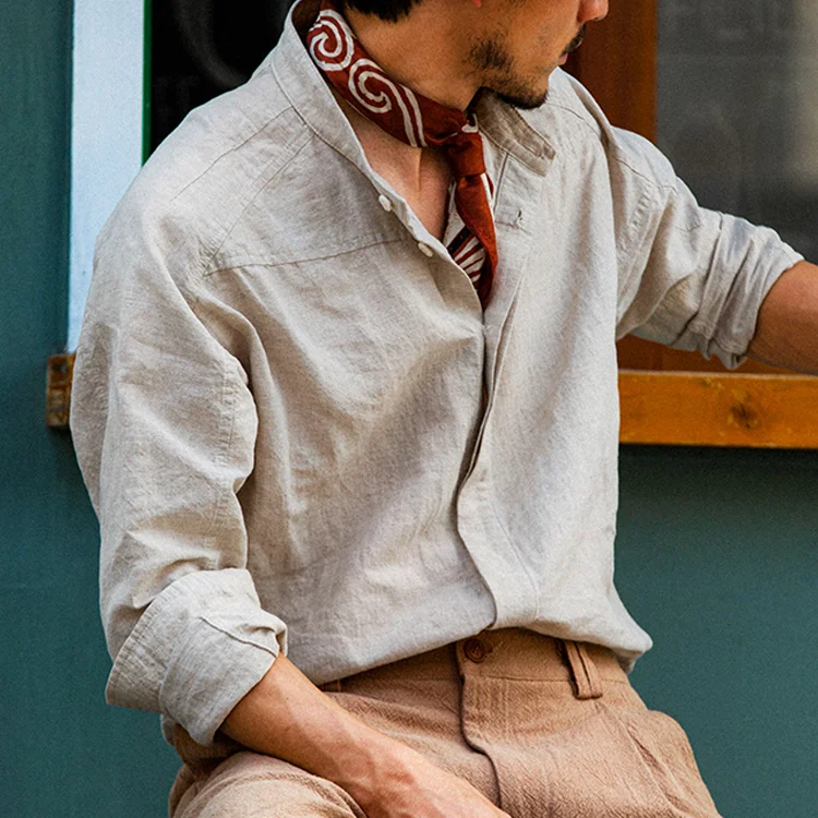 Linen Thin Stand Collar Casual Shirt