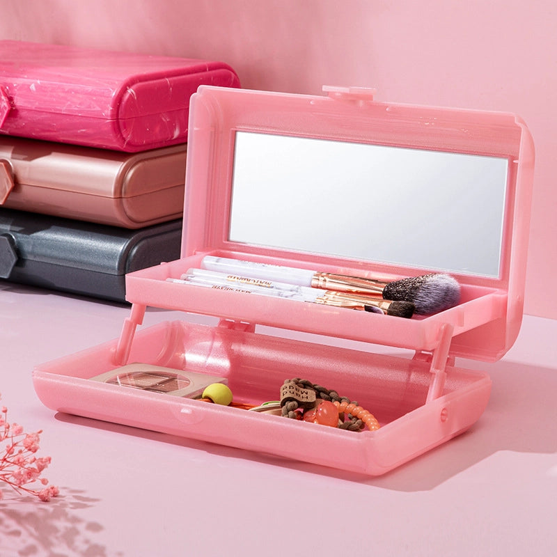 Cosmetic Box With Mirror Jewelry Storage Box Girl Student Double-layer Storage Box Portable Travel Cosmetics Storage Bag