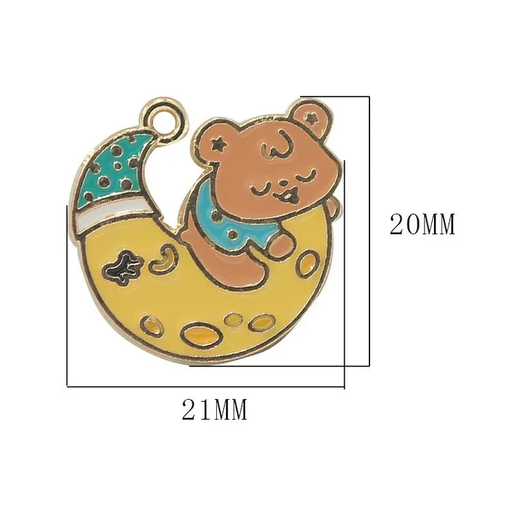 10pcs/Lot Space Moon Globe Bear Rabbit Oil Enamel DIY Charms for Bag Earring Keychain Necklace Jewelry Making Handmade Pendant