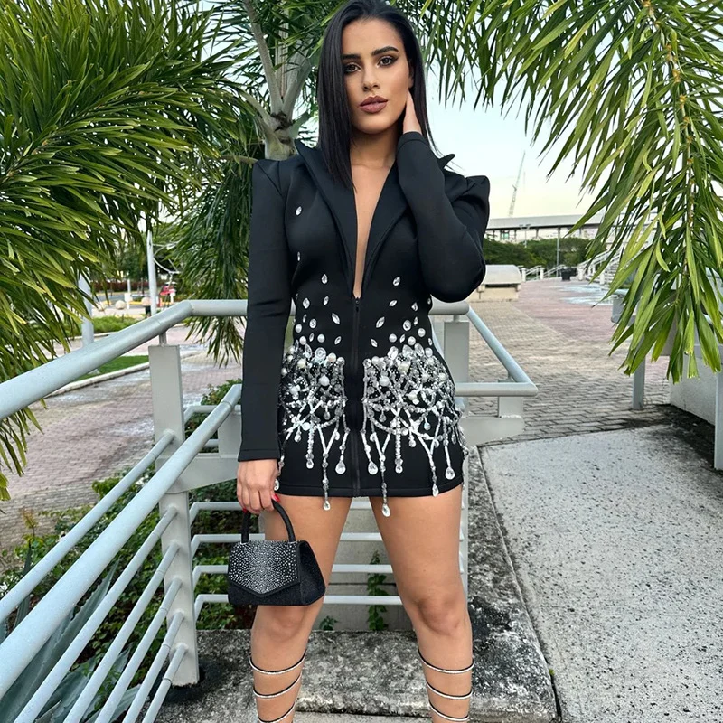 Churchf Churchf Temperament Elegant Wind Autumn 2025 New Splicing Nail Drill Design High-Rise Thin Suit Dress Woman