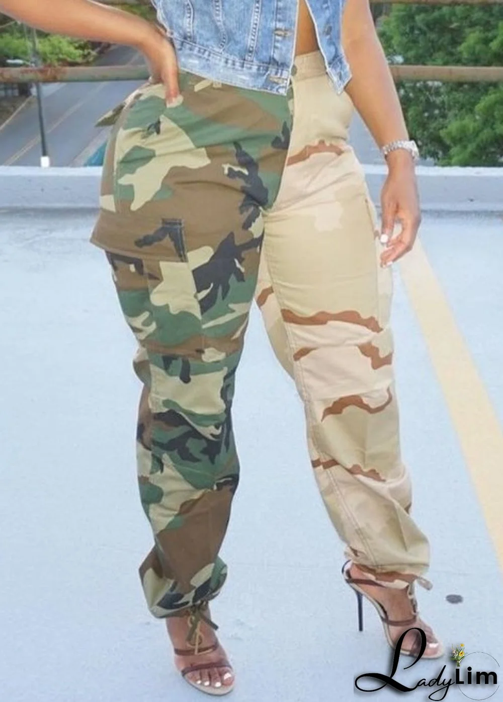 Autumn Green Camo Print Casual Cargo Pants