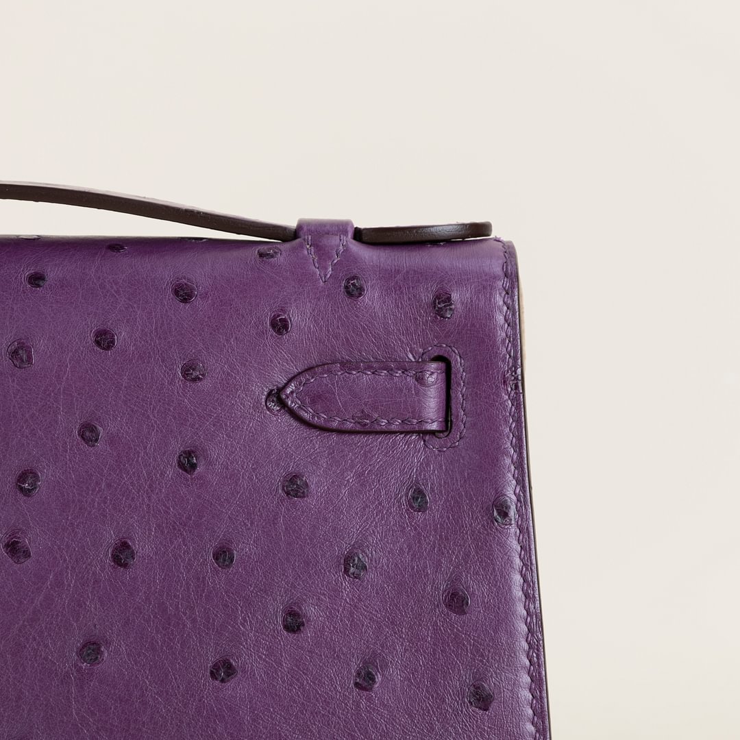 Kelly pochette Ostrich  P9 Anemone  GHW