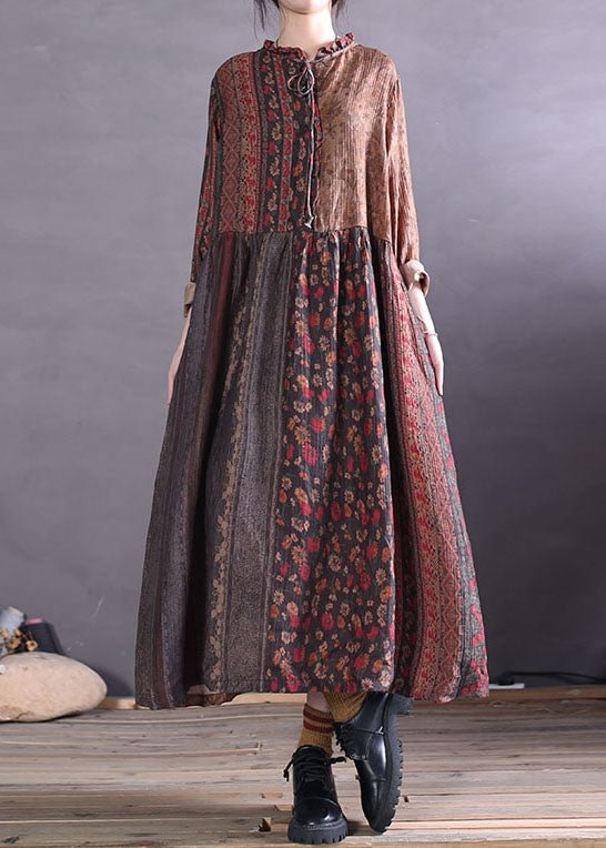 Fashion Ruffled Colorblock Print Cotton Maxi Dresses Spring CK1581- Fabulory